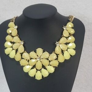 Yellow Teardrop Statement Necklace Gold Tone Rhinestone Bib Necklace